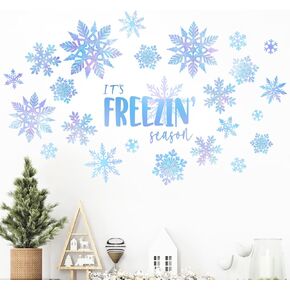 Mfault Winter Blue Snowflake Wall Decals Stickers, It's Freezin' Season Snow Decorations Bedroom Art, Seasonal Christmas Home Kitchen Decor