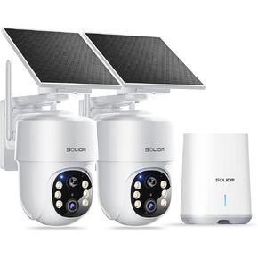SOLIOM- True 5MP HD Security Cameras Wireless Outdoor, Solar Powered Home Security Camera with 360° Auto Tracking, Pan & Tilt, Spot Light Night Vision,2-Cam Pack, 5G & 2.4G Router, No Subscription