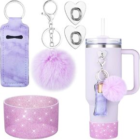 Silicone Boot for Stanley Cup 40 OZ, Glitter Boots for Stanley Quencher 30 20 OZ, Bottom Cover for Hydroflask 40-12 OZ, Pom Keychain, Lipsticker Holder for Stanley Cup Accessories