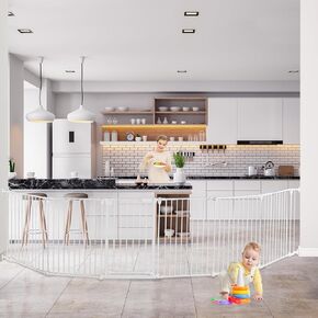Extra Wide Baby Gate, 30" tall189 Wide Configurable Baby Gate Fireplace Safety Fence, Metal Pet Safety Playpen for Toddler/Pet/Dog Christmas Tree Fence (Whtie, 8-Panel)