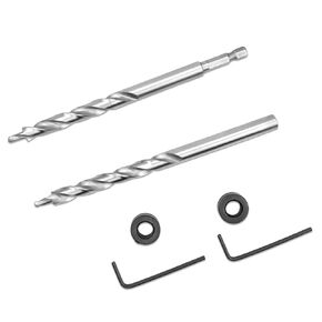 RENYU 2 Pcs 3/8" Pocket Hole Drill Bit, 1/4" Hex Shank Round Shank Replacement Twist Step Drill Bit with Depth Stop Collar for Manual Pocket Hole Jig System (6.3 Inch Length)