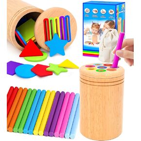 Learning Color Sorting Toys for Toddlers,Wooden Montessori Toys for 1 2 3 Year Old,Color & Shape Sorting Sensory Matching Games,Fine Motor Skills Sensory Toys for 1+ Year Old Baby Boys Girls Gifts