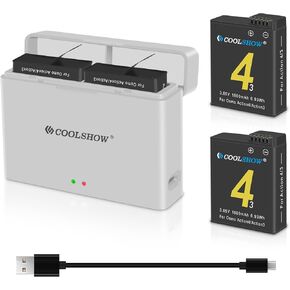 COOLSHOW Osmo Action 4/3 Extreme Battery 2 Packs 1800mAh and Dual Osmo Action Battery Charger Storage Battery Box Design Combo Compatible with DJI Osmo Action 4,Osmo Action 3