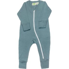 PARADE Organic Essential Basic '2-Way' Zipper Romper - Long Sleeve Ocean 3-6M with Mitts