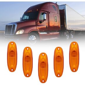 5PCS LED Front Cab Roof Marker Light Top Running Lamps Assembly Fit for Freightliner Cascadia 2008-2017 Wire and Male Plug Amber Lens (C Style)