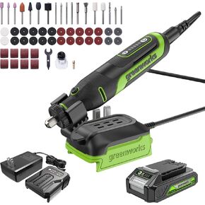 Greenworks 24V Brushless Cordless Variable Speed Rotary Tool Kit With 2.0Ah Battery and Fast Charger - 52 Accessories - Ideal for Cutting, Sanding, Engraving, Carving, and Polishing