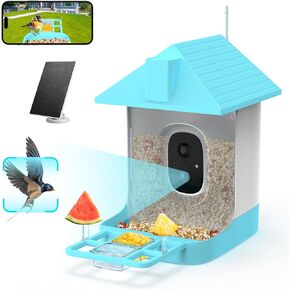 Smart Bird Feeder with Camera, 5000mAh Battery with Solar Panel, 2K Live View/AI Identifies/App Control/Instant Arrival Alert/Auto Capture/135° Motion Detection/IP65 Waterproof, Ideal Gift, Gray