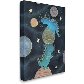 Stupell Industries Galactic Dinosaur Astronauts Outer Space Planets, Designed by Ziwei Li Canvas Wall Art, 16 x 20, Blue