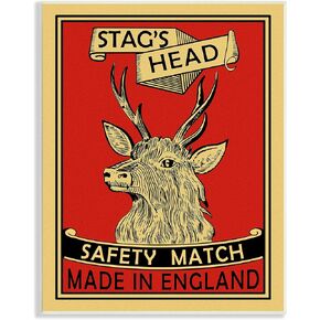 Stupell Industries Stag's Head Safety Match Advertisement Deer Red, Designed by Mark Rogan Wall Plaque
