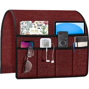 Joywell Beige Remote Control Holder Recliner Armchair Caddy Couch Caddy Sofa Armrest Organizer Linen Fabric Tan Taupe Sofa Arm Chair Caddie with 6 Pocket Storage for Magazine, Tablet, Phone, iPad