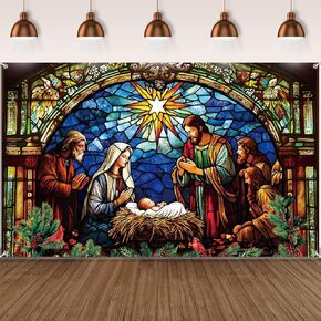 Tatuo Christmas Decoration Christmas Religious Backdrop Holy Nativity Photography Background Christmas Photography Background for Winter Xmas Outdoor Indoor Church Medieval Party Supplies