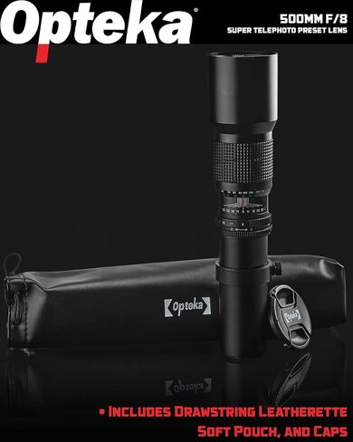 Opteka 500mm (with 2X- 1000mm) f/8 Preset Telephoto Lens Bundle Compatible with Canon RF-Mount EOS RP and R Mirrorless Cameras in Kuwait
