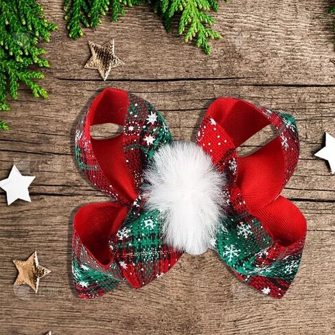 2 Packs Christmas Hair Bows Clips Large Christmas Buffalo Plaid Bow Clips Lattice BowKnot Hair Clips with Fluffy Pom Balls Design Xmas Bow Knots Hairpins Hair Barrettes for Toddler Girls Baby Headwear in Saudi Arabia
