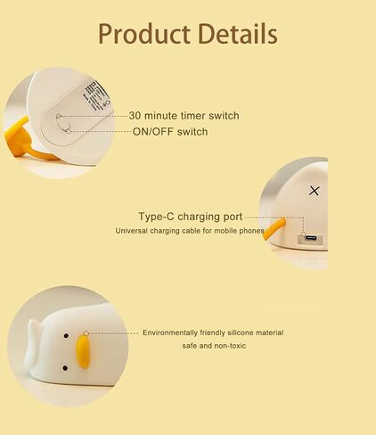 Zendure LED Lying Flat Duck Night Light, Cute Light Up Duck, Silicone Dimmable Nightlight, Rechargeable Bedside Touch Lamp for Breastfeeding Toddler Baby Kids Room Decor Gift in Saudi Arabia