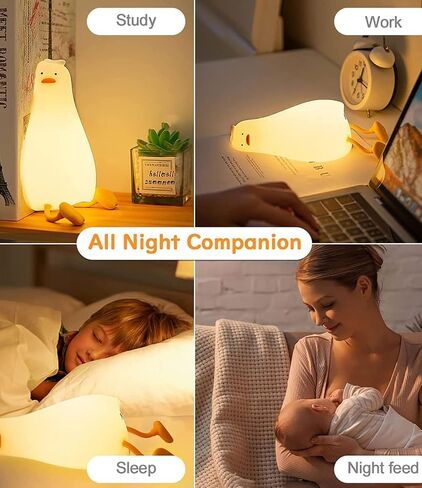 Zendure LED Lying Flat Duck Night Light, Cute Light Up Duck, Silicone Dimmable Nightlight, Rechargeable Bedside Touch Lamp for Breastfeeding Toddler Baby Kids Room Decor Gift in Saudi Arabia