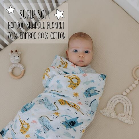 Twin Pack Muslin Swaddle Blankets - Large 47 x 47 Inch Size - Buttery Soft and Breathable for Newborn Baby Made with Bamboo Rayon and Cotton Blend - Blue and Space Cats in Saudi Arabia
