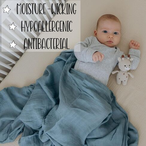 Twin Pack Muslin Swaddle Blankets - Large 47 x 47 Inch Size - Buttery Soft and Breathable for Newborn Baby Made with Bamboo Rayon and Cotton Blend - Blue and Space Cats in Saudi Arabia
