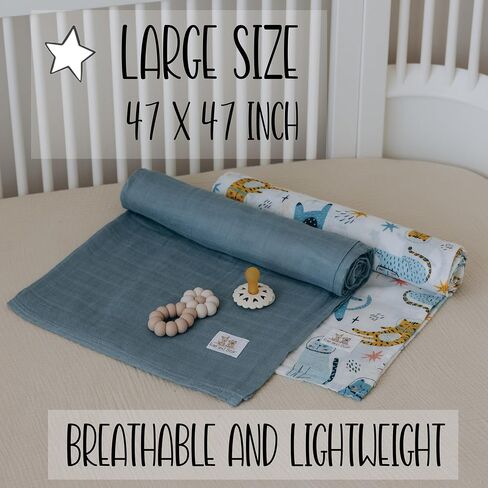 Twin Pack Muslin Swaddle Blankets - Large 47 x 47 Inch Size - Buttery Soft and Breathable for Newborn Baby Made with Bamboo Rayon and Cotton Blend - Blue and Space Cats in Saudi Arabia