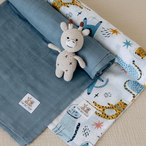 Twin Pack Muslin Swaddle Blankets - Large 47 x 47 Inch Size - Buttery Soft and Breathable for Newborn Baby Made with Bamboo Rayon and Cotton Blend - Blue and Space Cats in Saudi Arabia