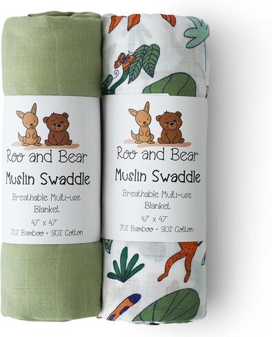 Twin Pack Muslin Swaddle Blankets - Large 47 x 47 Inch Size - Buttery Soft and Breathable for Newborn Baby Made with Bamboo Rayon and Cotton Blend - Blue and Space Cats in Saudi Arabia