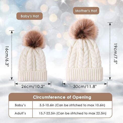 2PCS Parent-Child Knit Hat Family Matching Winter Warmer Hat Mother & Baby Crochet Beanie Ski Cap with Pom in Saudi Arabia