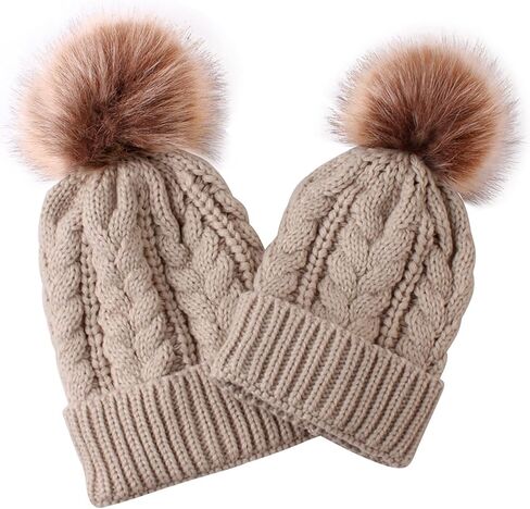 2 قطعة الوالدين والطفل متماسكة قبعة الأسرة مطابقة قبعة شتوية قبعة الأم والطفل الكروشيه قبعة قبعة تزلج مع بوم in Kuwait