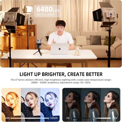مصباح فيديو Godox LP400R RGB LED مع Barndoor، 36W 1800K-10000K 6480Lux LED لوحة ضوء مع 14 تأثيرات FX APP التحكم CRI/TLCI 96+ Dimmable 0-100% أضواء استوديو ناعمة للتصوير الفوتوغرافي in Saudi Arabia