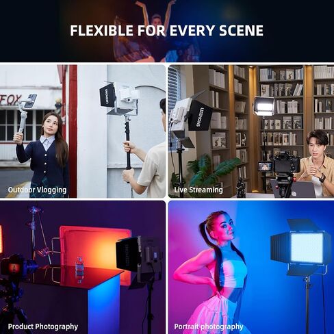 مصباح فيديو Godox LP400R RGB LED مع Barndoor، 36W 1800K-10000K 6480Lux LED لوحة ضوء مع 14 تأثيرات FX APP التحكم CRI/TLCI 96+ Dimmable 0-100% أضواء استوديو ناعمة للتصوير الفوتوغرافي in Saudi Arabia