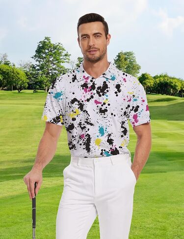 Golf Shirts for Men Printed Performance Moisture Wicking Short Sleeve Dry Fit Polo Shirts in Saudi Arabia