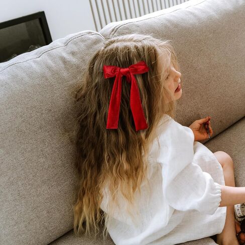 Yellow Velvet Ribbon Hair Bows 5" Soft Velvet Bow Alligator Clip Barrettes Toddler Teen Long Tail Ponytail Knot Bows Hair Accessories for Little School Girls Kids Baby in Saudi Arabia