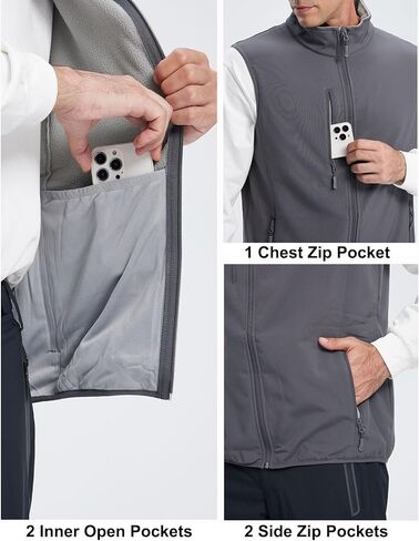 Men's Softshell Vest Fleece-Lined Windproof Sleeveless Jacket for Travel Hiking Fishing Running Golf in Kuwait