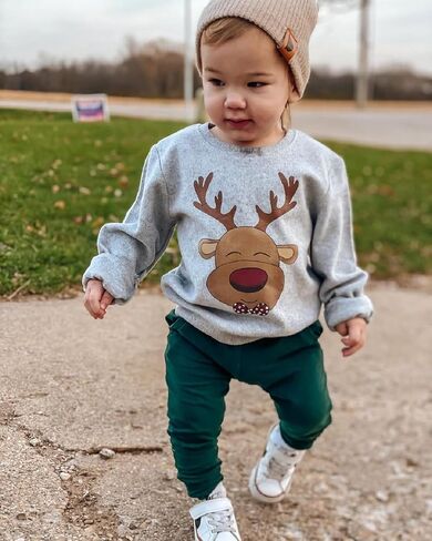 Sasaerucure Infant Baby Boy Christmas Clothes Long Sleeve Shirts + Red Pants Set Toddler Baby Boy Reindeer Outfit in Saudi Arabia