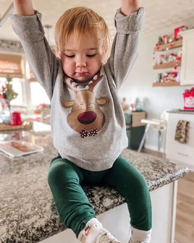 Sasaerucure Infant Baby Boy Christmas Clothes Long Sleeve Shirts + Red Pants Set Toddler Baby Boy Reindeer Outfit in Saudi Arabia