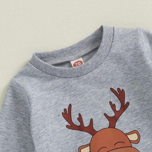 Sasaerucure Infant Baby Boy Christmas Clothes Long Sleeve Shirts + Red Pants Set Toddler Baby Boy Reindeer Outfit in Saudi Arabia