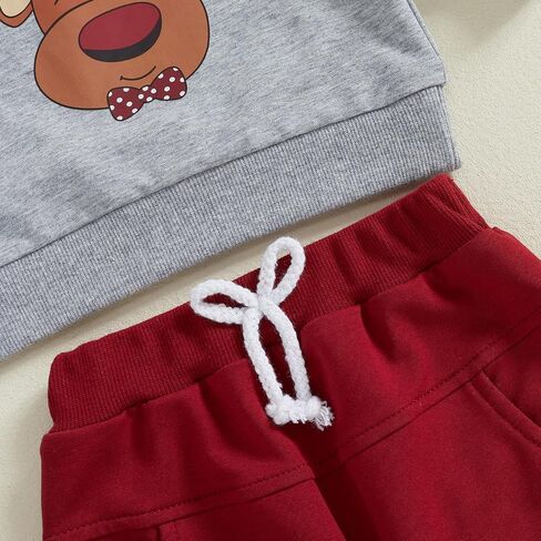 Sasaerucure Infant Baby Boy Christmas Clothes Long Sleeve Shirts + Red Pants Set Toddler Baby Boy Reindeer Outfit in Saudi Arabia
