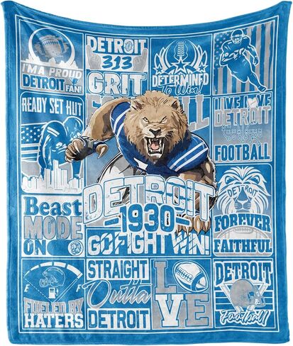 Detroit Football Throw Blanket Football Fan Gifts for Men Women Kids Football Style Flannel Blanket Super Cozy Soft Living Room 60"x50" in Kuwait