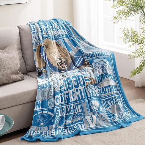 Detroit Football Throw Blanket Football Fan Gifts for Men Women Kids Football Style Flannel Blanket Super Cozy Soft Living Room 60"x50" in Kuwait