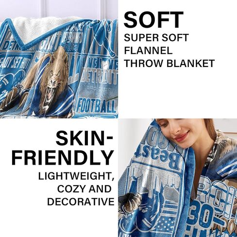 Detroit Football Throw Blanket Football Fan Gifts for Men Women Kids Football Style Flannel Blanket Super Cozy Soft Living Room 60"x50" in Kuwait