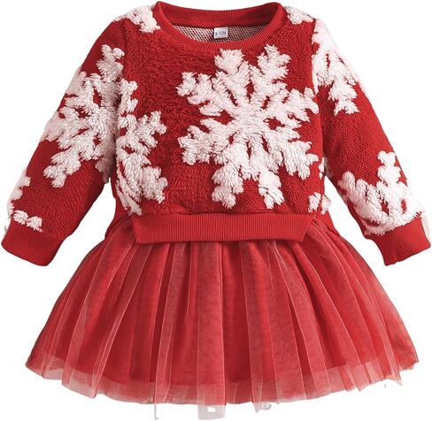 Toddler Baby Girl Christmas Dress Outfit Fleece Snowflake Ugly Sweater Tutu Skirts Holiday Dresses Warm Clothes in Kuwait