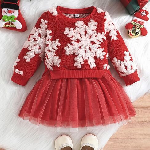 Toddler Baby Girl Christmas Dress Outfit Fleece Snowflake Ugly Sweater Tutu Skirts Holiday Dresses Warm Clothes in Kuwait