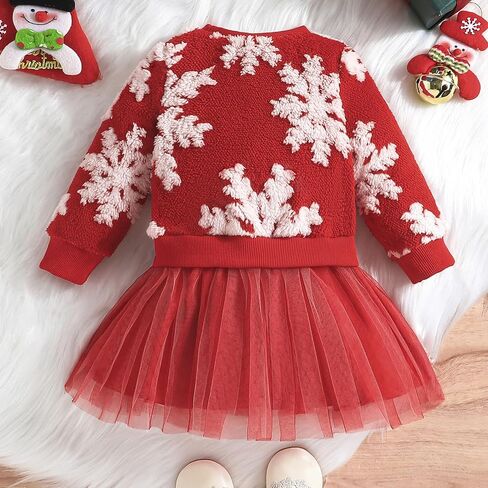 Toddler Baby Girl Christmas Dress Outfit Fleece Snowflake Ugly Sweater Tutu Skirts Holiday Dresses Warm Clothes in Kuwait