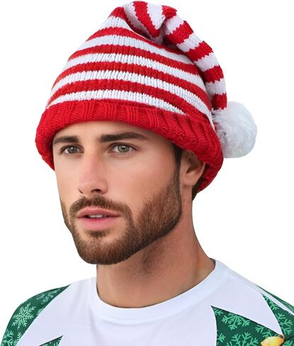 LINOCOUTON Mens Womens Christmas Hat Santa Striped Knitted Beanies for Adults in Saudi Arabia