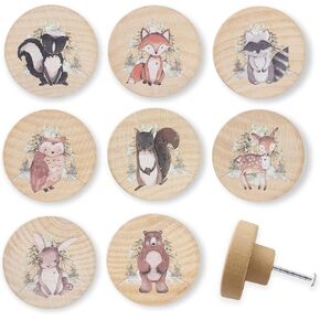 8Pack1.8 Natural Wood Nursery Dresser Cabinet Furniture Knobs Wooden Animal Cabinet Kids Cute Drawer Pulls
