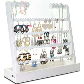 منظم القرط والمجوهرات، رف حامل القرط الخشبي الريفي، أقراط مسمارية وحوامل أقراط حلقية، منظم حامل المجوهرات مع 212 فتحة شجرة قرط هدايا للنساء (عتيق) in Kuwait