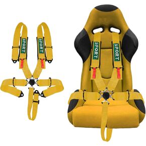 BESTZHEYU 1PC Yellow 5-Point Racing Safety Harness Set with Ultra Comfort Heavy Duty Shoulder Pads Universal Polyester Safety Harness Set fit for Sports Car, Racing Car, Car (Pack of 1)