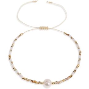 Gold Bead Bow Bracelets for Women, Adjustable Gemstone Pearl Beaded Jewelry Gifts