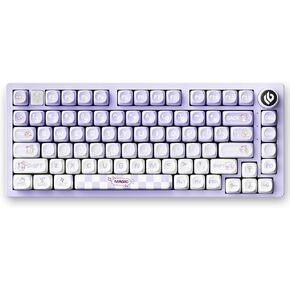 Hi75 Keyboard, Aluminum Alloy Mechanical Keyboard, Wired Gaming Keyboard with Gasket-Mounted Functional Knob, Violet Keyboard 75% Layout Hot Swappable RGB Backlit for Win PC - Purple Magic Bear