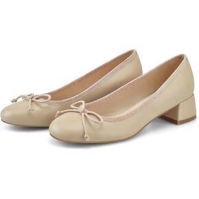 Adrizzlein Ballet Flats Shoes for Women Bowknot Round Toe Slip On Flats Pumps Comfort Chunky Low Heel Dress Shoes