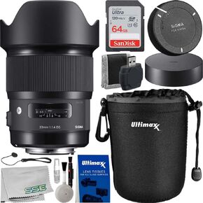 عدسة سيجما 20 ملم F1.4 DG HSM Art لكاميرا نيكون F مع حزمة ملحقات متقدمة. يشتمل على: بطاقة ذاكرة Ultra SDXC سعة 64 جيجابايت، وغطاء العدسة، وحقيبة العدسة، وغير ذلك الكثير. in Kuwait