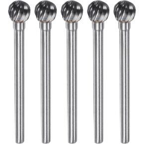 HARFINGTON 5pcs Carbide Rotary Burrs 1/8" (3mm) Shank 1/4" (6mm) Head Single Cut Ball D Shape Die Grinder Bits Rasp Files for Hard Metal Wood Stone Polishing Engraving